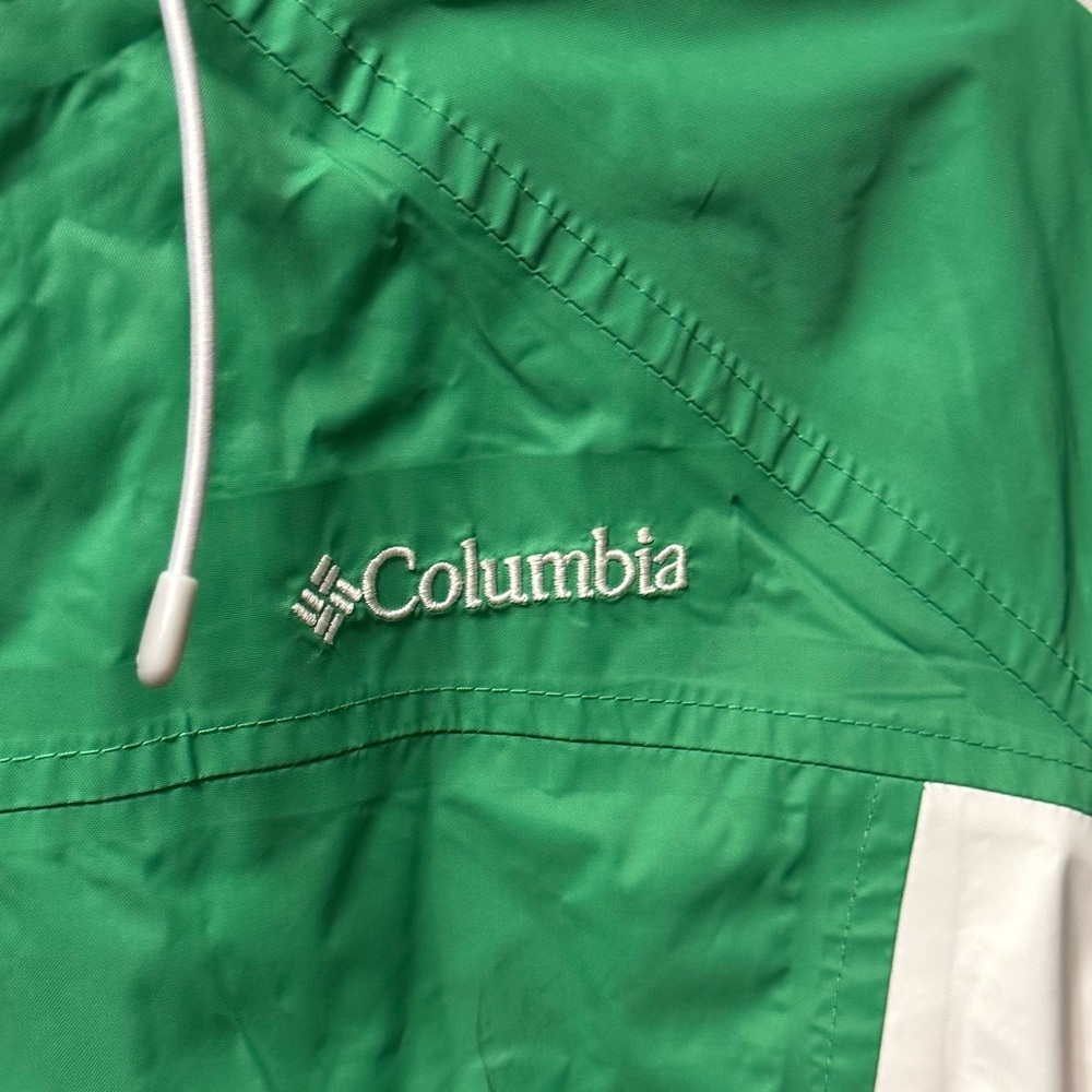 Columbia Green & White Hooded Windbreaker Rain Jacket Lightweight - Picture 2 of 8